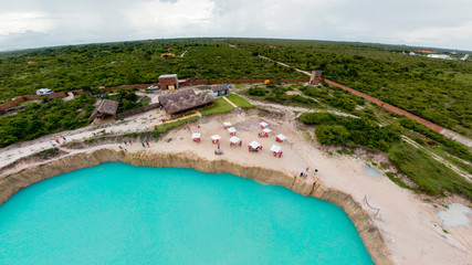 Aerial image of the Blue Hole of Caiçara, Cruz, Ceara on a tour from Jericoacoara