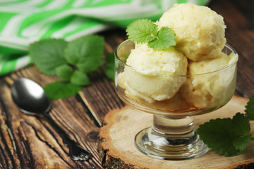 Ice cream scoops in an ice cream bowl	