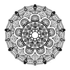 Monochrome hand drawn floral mandala. Anti-stress coloring page for adults. Hand drawn vector illustration.