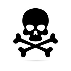 Skull and crossbones icon on a white background. Death symbol, danger or poison icon flat style for applications and websites. Vector illustration
