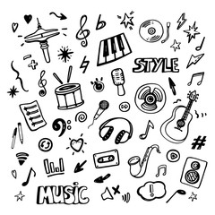 Music doodles. Hand drawn musical icons. Music theme vector set. © vasianka
