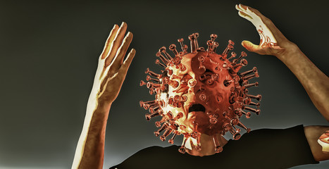 coronavirus virus in the head of a person