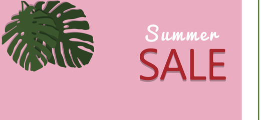 Summer sale euro size flyer with monstera leafs. Vector illustration. 
