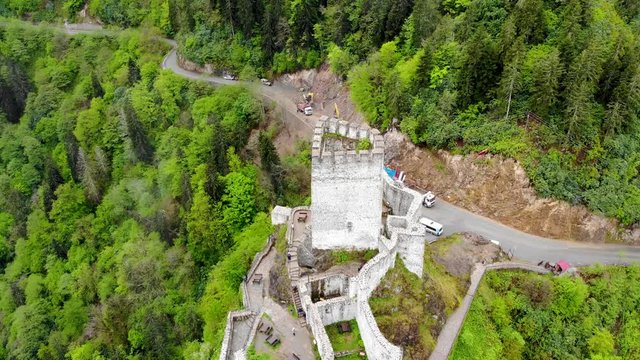 Drone footage of Zilkale castle in Trabzon Turkey