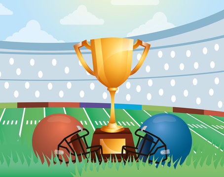 Superbowl Sport Poster With Trophy And Helmets