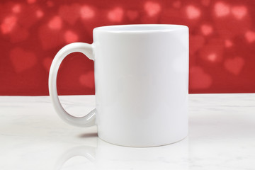 Valentine Inspired 11 oz. White Mug Mockup with Glowing Red Hearts