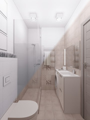 3D render of a bathroom in a modern style.