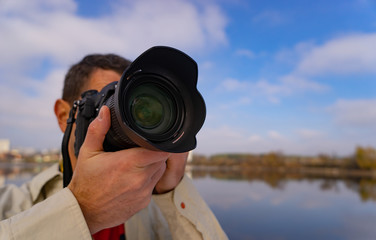 man with a camera. close-up.