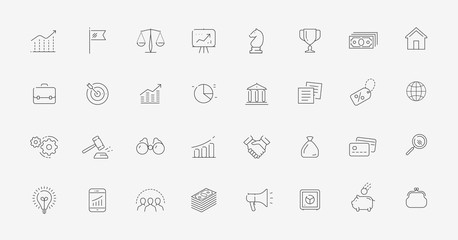 Business icon set in linear style. Finance, commerce vector