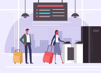 People passengers characters waiting boarding. Vector flat graphic design cartoon illustration