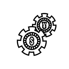 money dollar and yen coins with gears line style