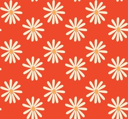 red and mustard 1970's groovy vintage retro floral daisies seamless vector pattern