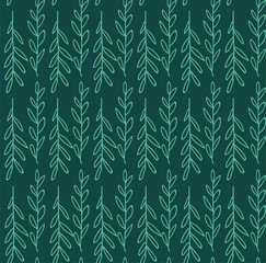 emerald green natural foliage and leaves seamless vector pattern