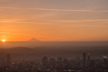 Sunrise over Willamette Valley and Portland Oregon 