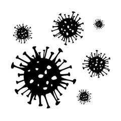 Coronavirus black vector Icon. 2019-nCoV bacteria isolated on white background. COVID-19 Wuhan corona virus disease sign. SARS pandemic concept symbol. China. Human health and medical.