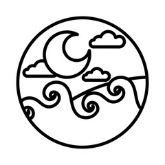 sea scape scene with moon line style icon