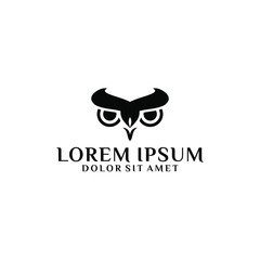 Owl head logo template with abstract line art illustration in flat design monogram symbol