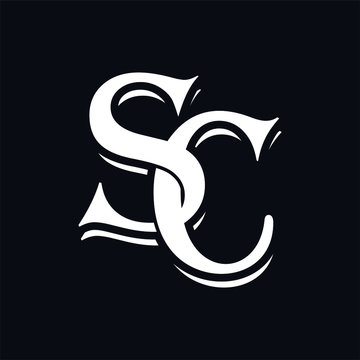 Initial letter SC logo template with overlap vintage font in flat design monogram illustration