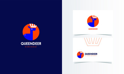 Queen Deer Kids Toys Logo mark with business card template design for branding identity