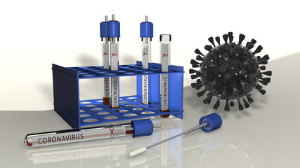 Tamponi per test medici, Coronavirus, Illustrazione 3D