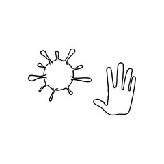 Obraz premium hand drawn corona virus prohibited sign doodle style vector isolated