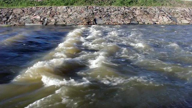 The Timok river in the early spring outside the town of Knjazevac, eastern Serbia. High water level and water flow, recorded handheld in the late afternoon.