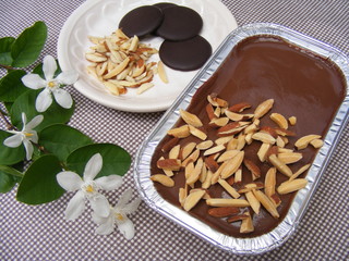 homemade brownie with slice almonds