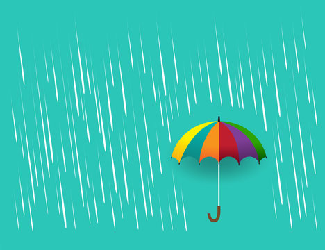umbrella in the rain,rainy season, clouds and storm, weather nature background, vector illustration.
