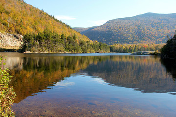 Lake at the base of mountains in New Hampshire, USA