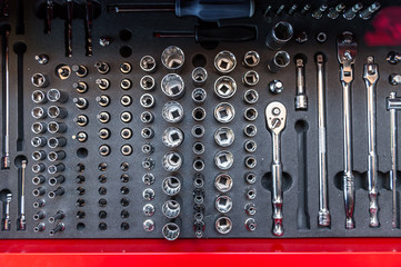 Professional toolbox in car service workshop