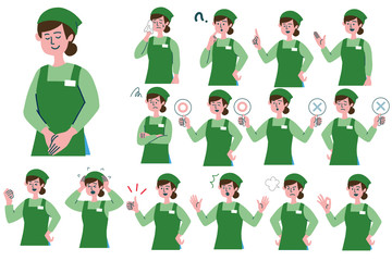 スーパー店員　女性　セット　感情　表情