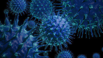 Coronavirus 2019-nCov Microscope virus close up. 3d rendering