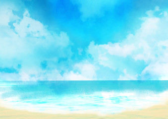 リゾート地　海　夏　青空　光　背景イラスト