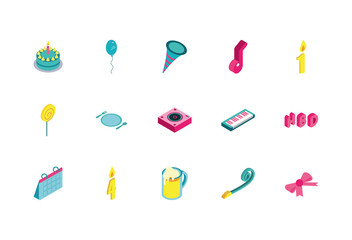 bundle of birthday celebration set icons