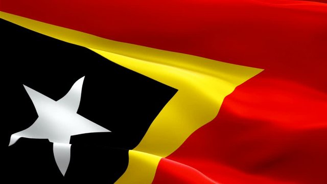 Timor Leste flag Closeup 1080p Full HD 1920X1080 footage video waving in wind. National &lrm;&lrm;&lrm;Dili&lrm;&lrm;&lrm; 3d East Timorese flag waving. Sign of East Timor seamless loop animation. Timor Leste flag HD resolut