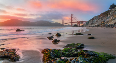 Golden Gate Bridge Sunset, San Francisco, California - obrazy, fototapety, plakaty