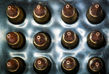 Reloaded Rifle Cartridges in Loading Board