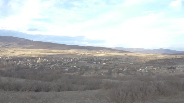 view of a small village in Kaspi,Georgia - aerial shot.