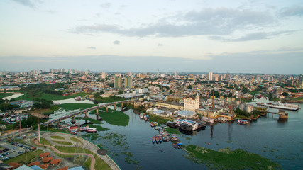 Naklejka premium aerial view of sunset in Orla of San Raimundo in Manaus city, amazon - Brazil