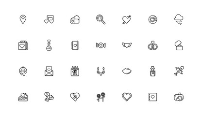 bundle of valentines day line style set icons