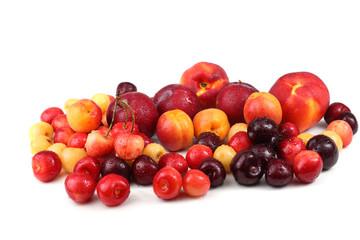 Different color cherries and nectarines