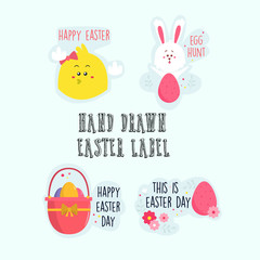 hand drawn easter egg label collection. flat design illustration