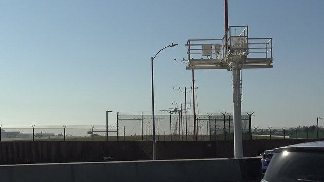 Jet airplane landing at Los Angeles International Airport 