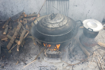 The old brazier for setting fire to cooking in countryside of Thailand