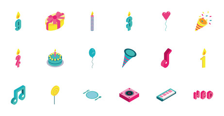 Fototapeta na wymiar bundle of birthday celebration set icons