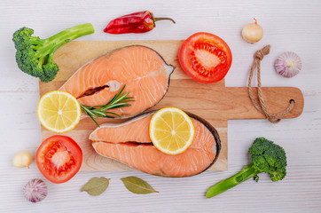 Raw organic salmon steak