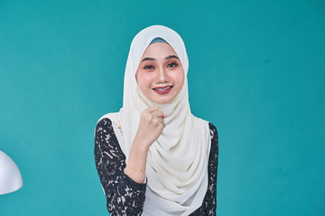 Beauty asian women wearing scarf with variety reaction face isolated