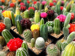 Cactus plants farm field selective focus.