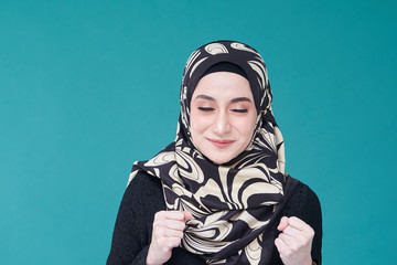 Beauty asian women wearing scarf with variety reaction face isolated