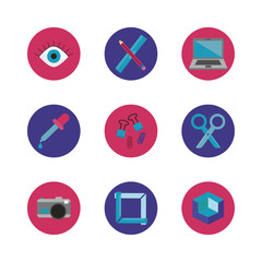 bundle of designer set block and flat icons